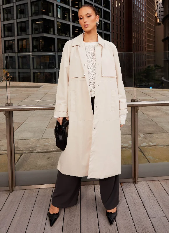 Fill The Void Oversized Trench Coat - Ivory Modern Long Trench Jacket