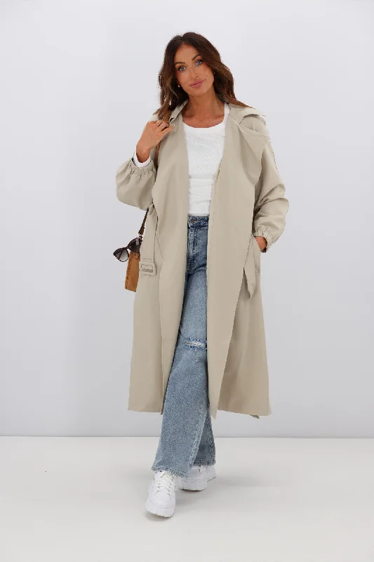 Fria Stella Drape Blousen Sleeve Trench Coat Sand Comfortable Wool Trench Jacket