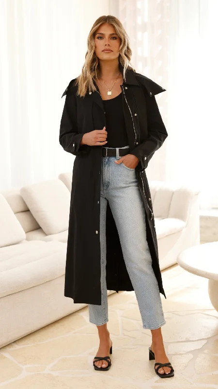 Hendrix Trench - Black Casual Belted Wool Trench