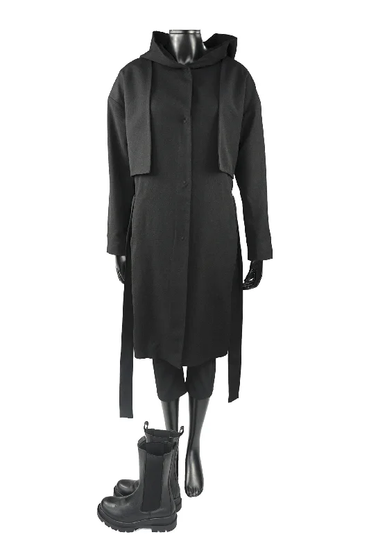 T63 HOODED TRENCH Fashionable Pleated Trench Coat
