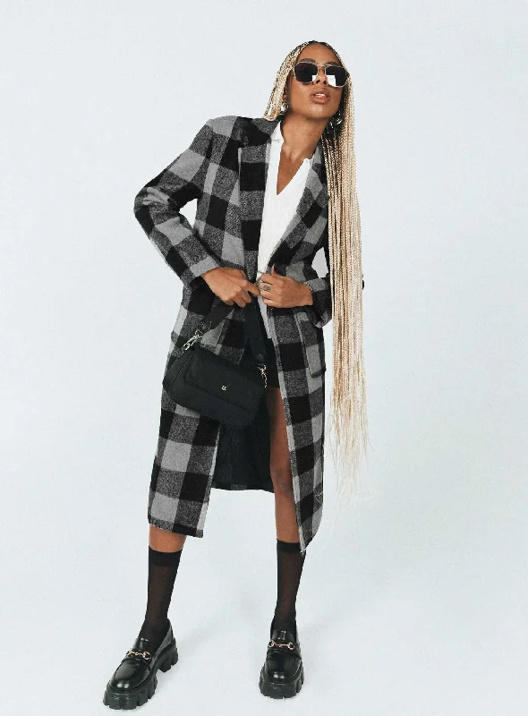 Jaxine Trench Coat Grey Sleek Black Double-Breasted Trench