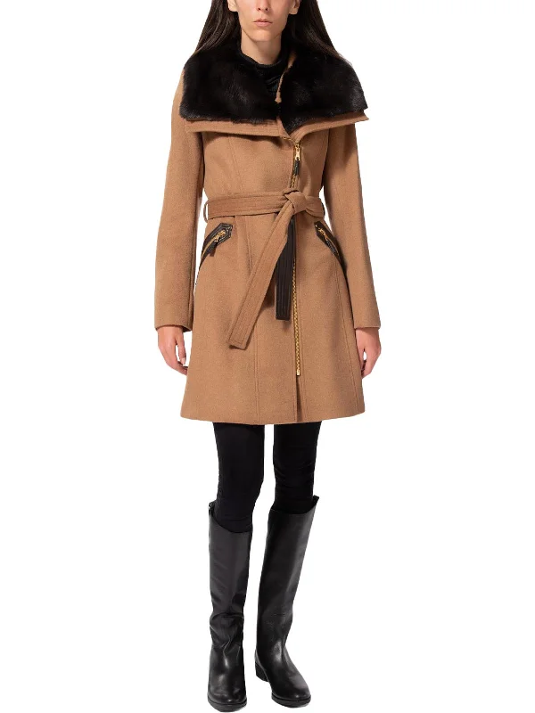 Kate Womens Wool Blend Faux Fur Trench Coat Comfortable Trench Coat Design