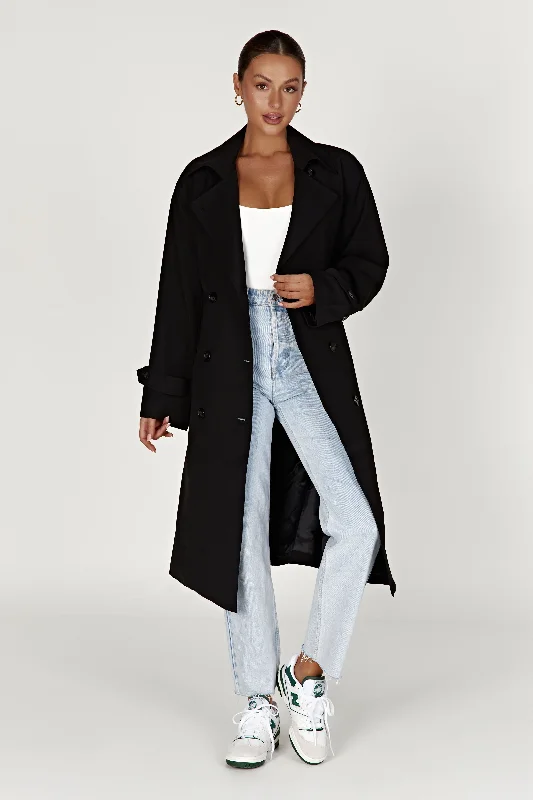 Keily Super Oversized Trench Coat - Black Stylish Sleeveless Trench Coat