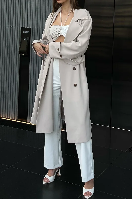 Keily Super Oversized Trench Coat - Bone Sophisticated Long Trench Jacket