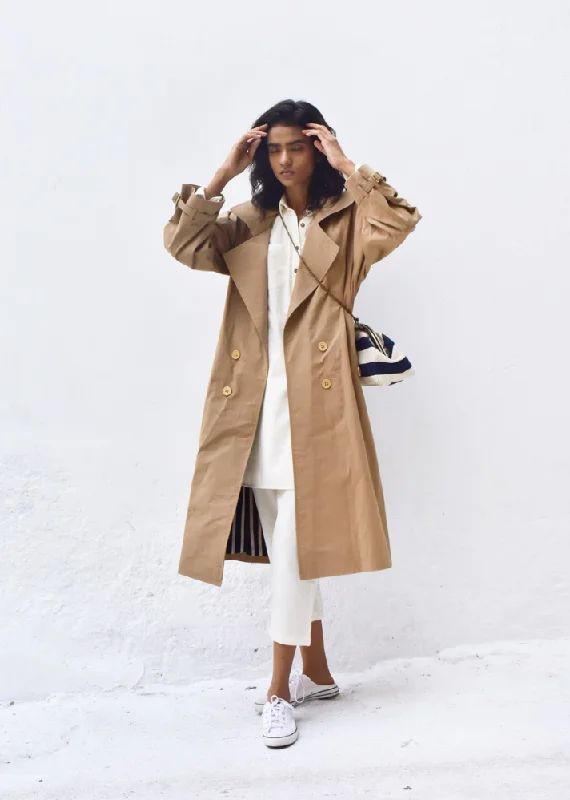 Latte Trench Coat Chic Hooded Wool Trench