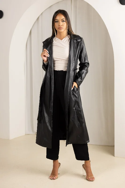 Lola Leather Trench Coat Comfortable Belted Wool Trench