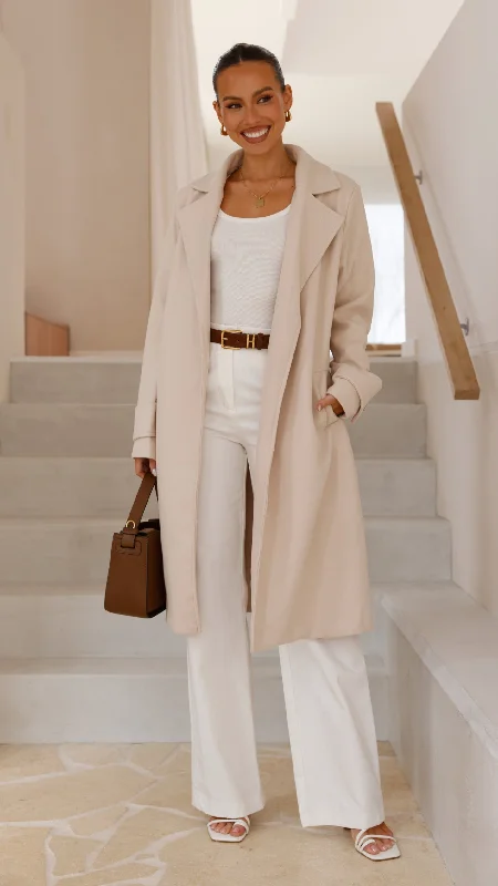 Lue Trench Coat - Winter White Comfortable Zip-Up Trench Coat