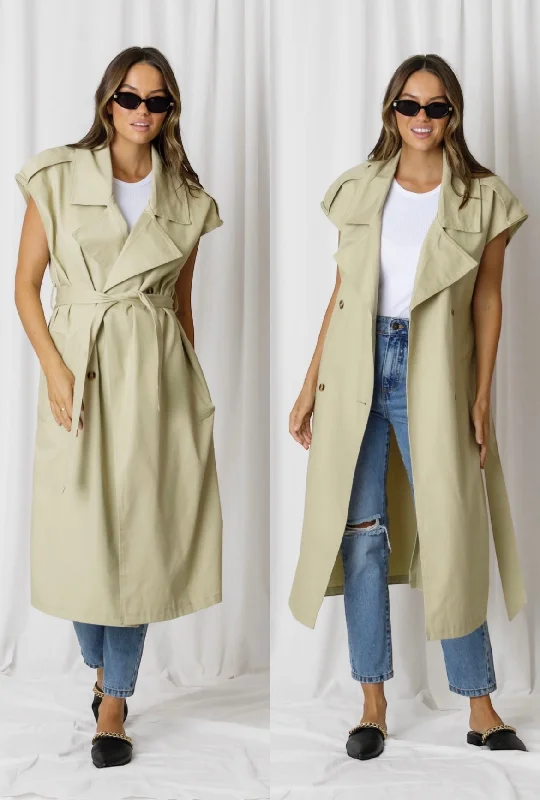 Milan Sleeveless Trench Casual Button-Up Trench Coat