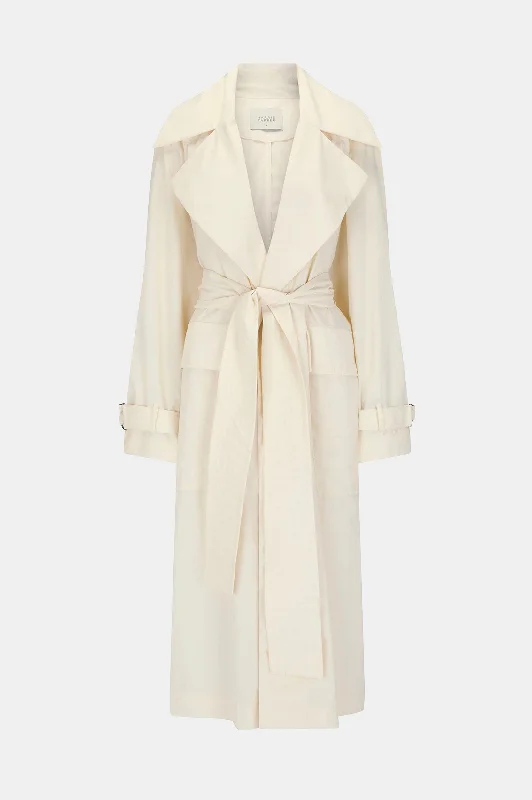 Miller Trench in Ivory Double-Breasted Belted Trench