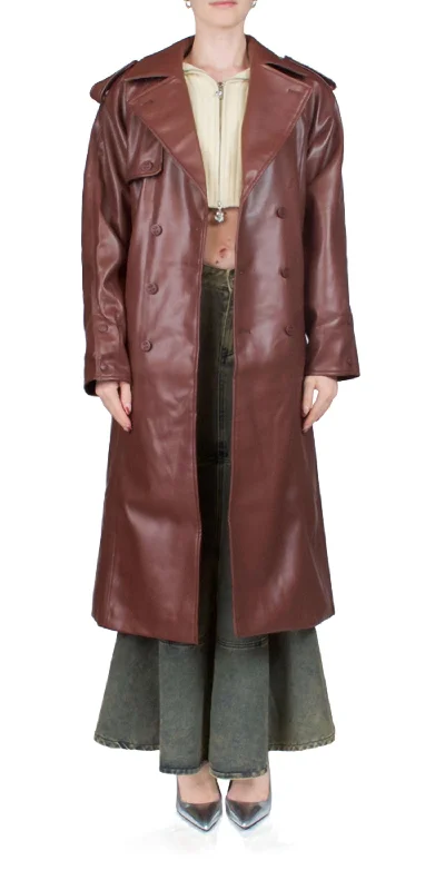 Montague Trench Coat In Chestnut Double-Breasted Military Trench Coat