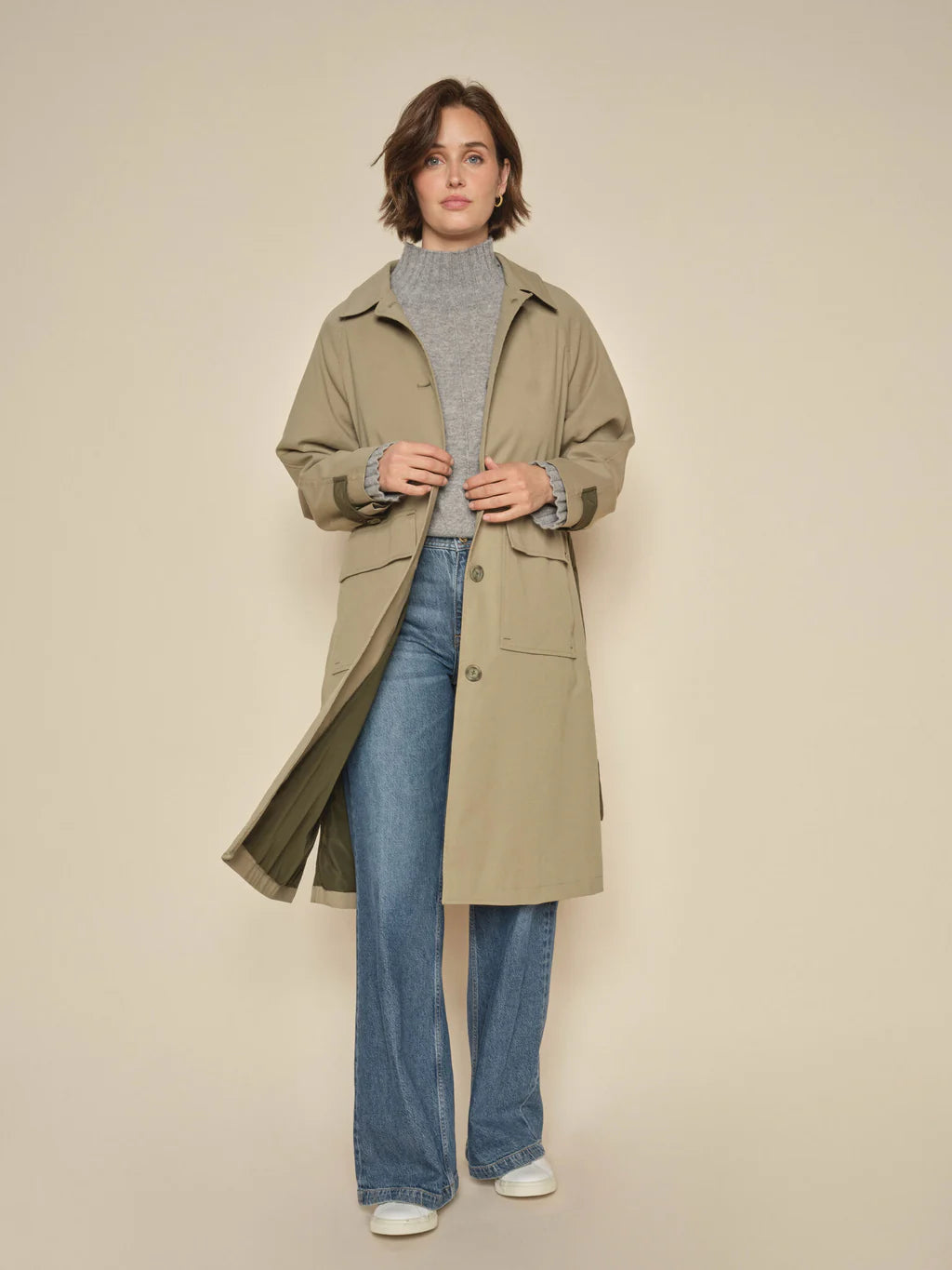 Mos Mosh Mermaid Souza Trench Coat Elegant Button-Up Trench Coat