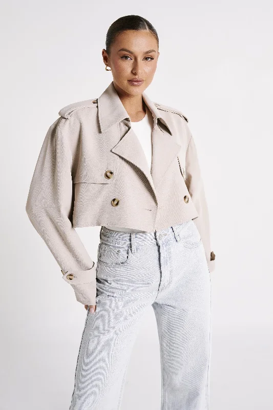 Palmer Cropped Trench Coat - Bone Classic Khaki Trench Coat