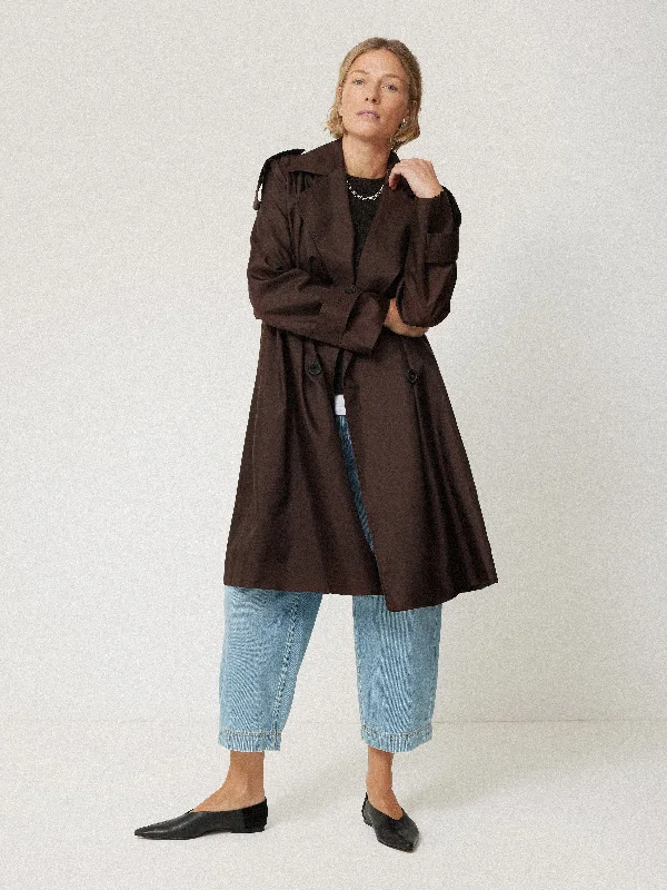 Pure Silk Trench Coat | Chocolate Classic Single-Breasted Trench