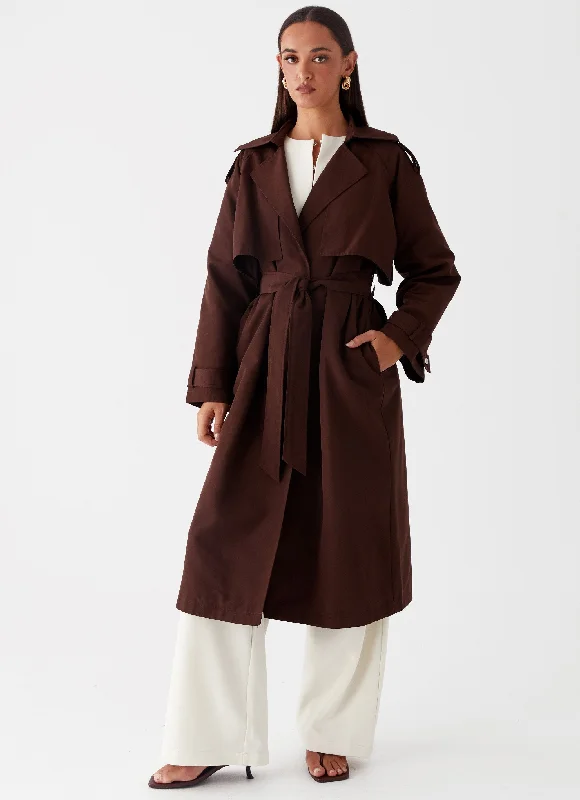 Rent Free Trench Coat - Chocolate Fashionable Wide-Leg Trench