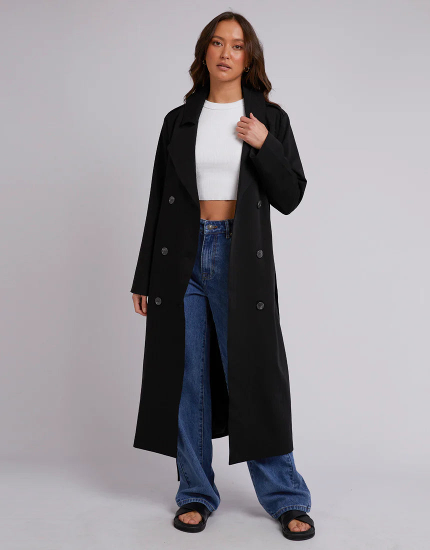 SILENT THEORY MONTY TRENCH BLACK Stylish Faux-Fur Trench Coat
