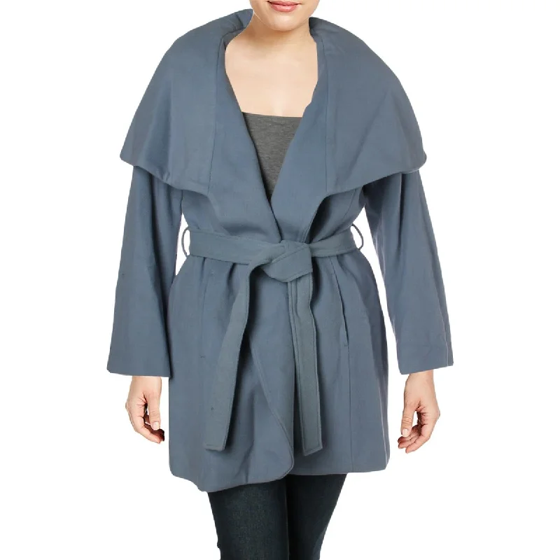 Tahari Marla Women’s Plus Size Oversized Collar Warm Wool Blend Wrap Coat Fuzzy Sherpa Pullover