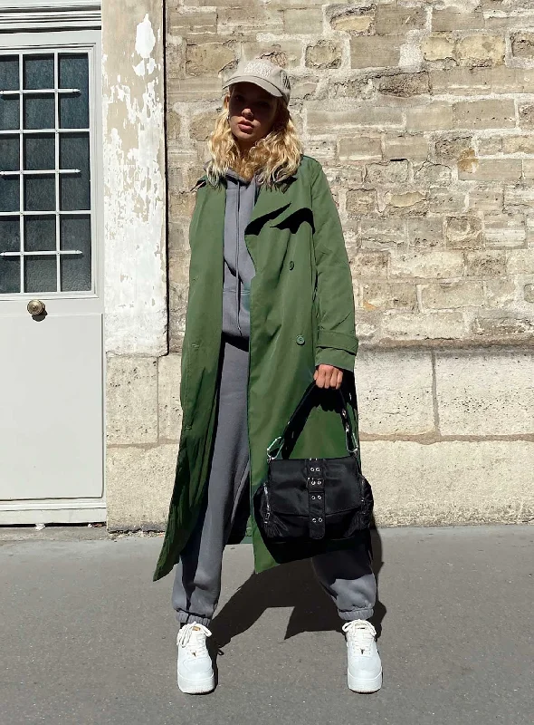 The Clarke Trench Coat Green Warm Fleece Lined Trench