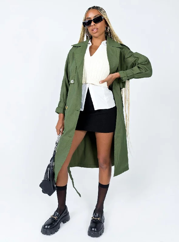 The Seb Trench Coat Green Elegant Trench Coat with Belt