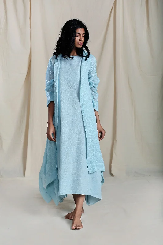 Trench And Vari Co-Ords Blue Elegant Layered Trench Coat