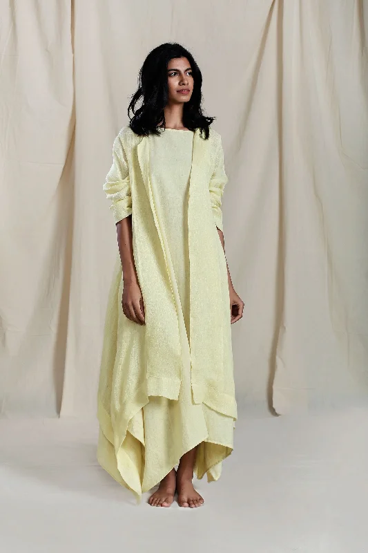 Trench And Vari Co-Ords Yellow Stylish Faux-Fur Trench Coat