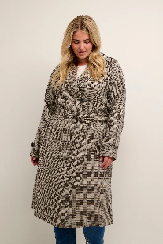 Trenchcoat mit Hahnentrittmuster Stylish Faux Leather Trench