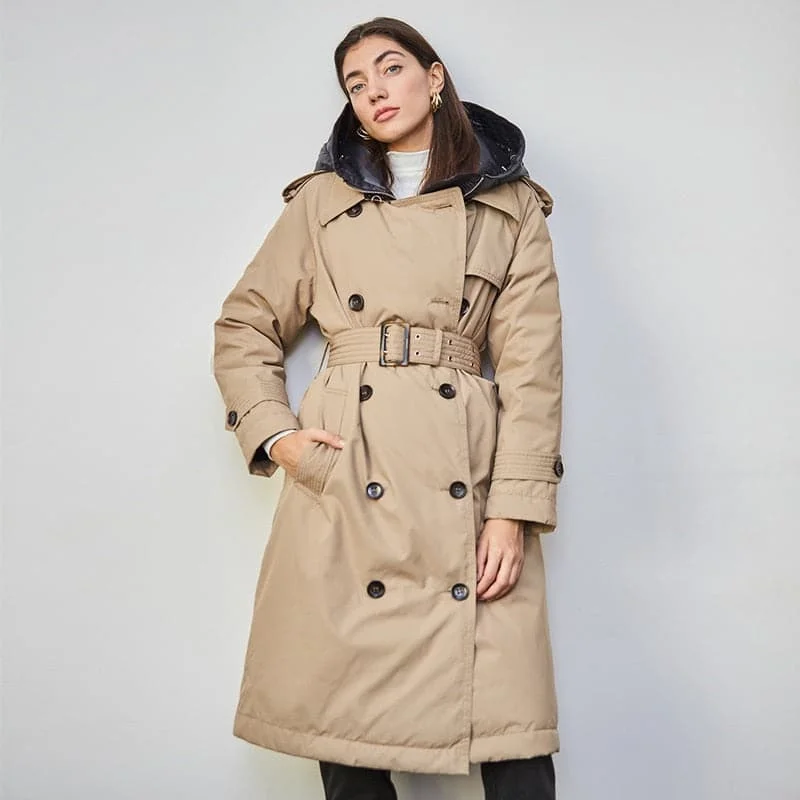 DressBetty - Winter British Duck Down Trench Coat Comfortable Casual Wool Trench
