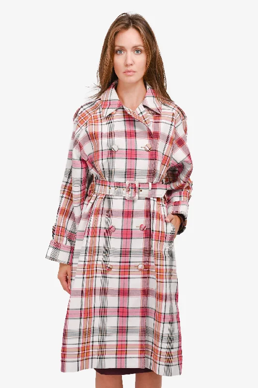 Zimmermann White/Pink Check Cotton Trench Coat with Belt Size 0 Fashionable Padded Trench Coat Zimmermann White/Pink Check Cotton Trench Coat with Belt Size 0 Fashionable Padded Trench Coat