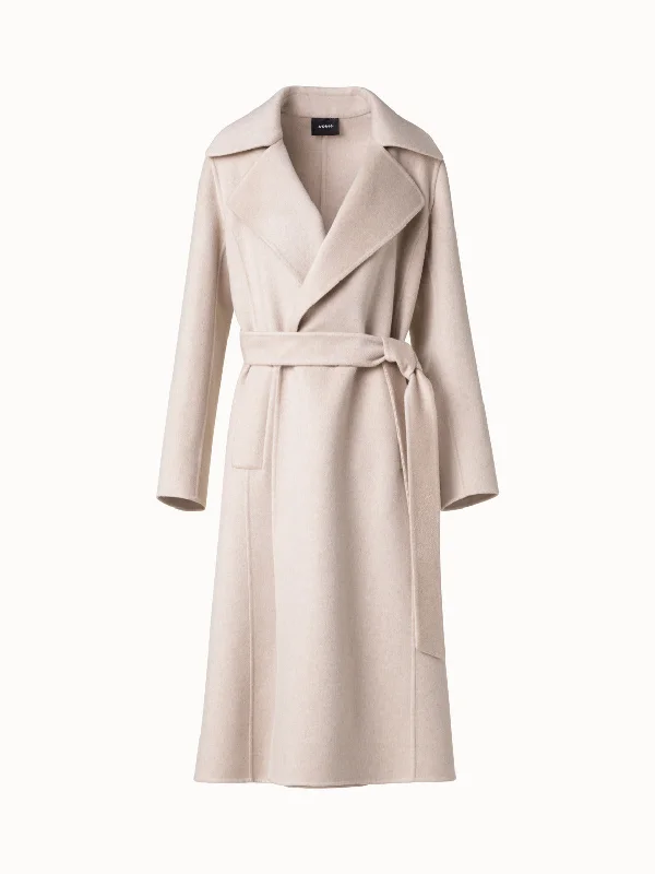 100% Cashmere Wrap Coat in Trench Style Elegant Layered Trench Coat