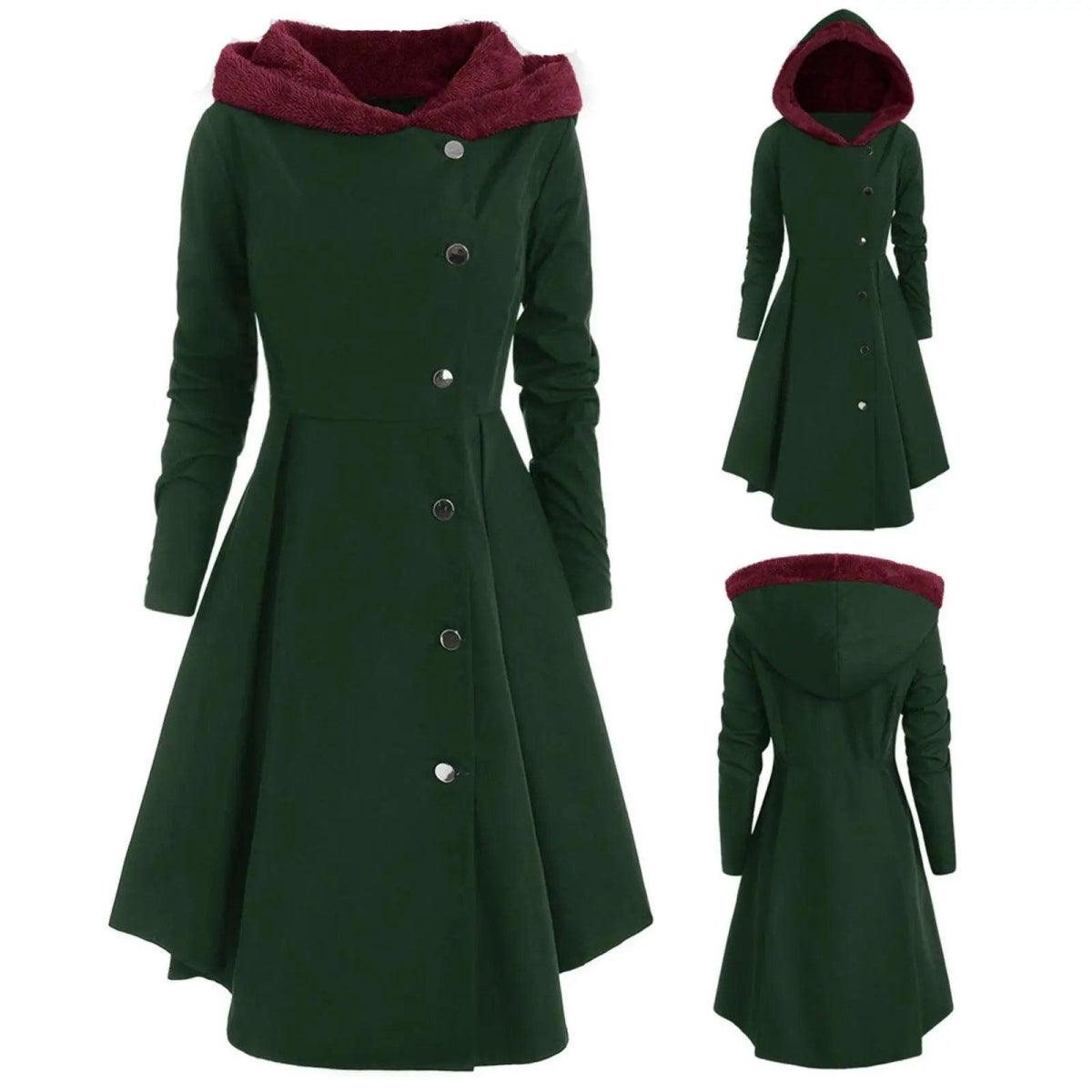 Bombshell Christmas Trench Women's Long Hooded Coat Woman Elegant Black Wool Trench