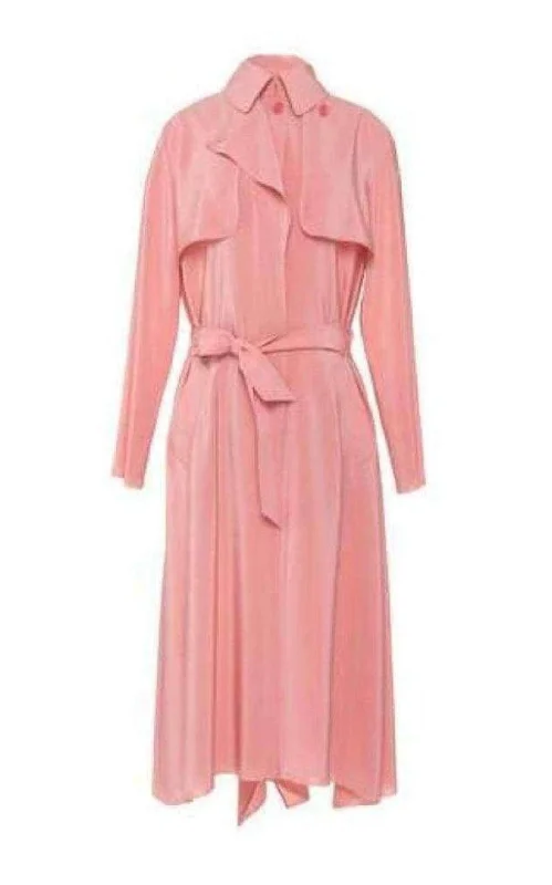 Pink Silk Georgette Trench Coat Classic Belted Cotton Trench