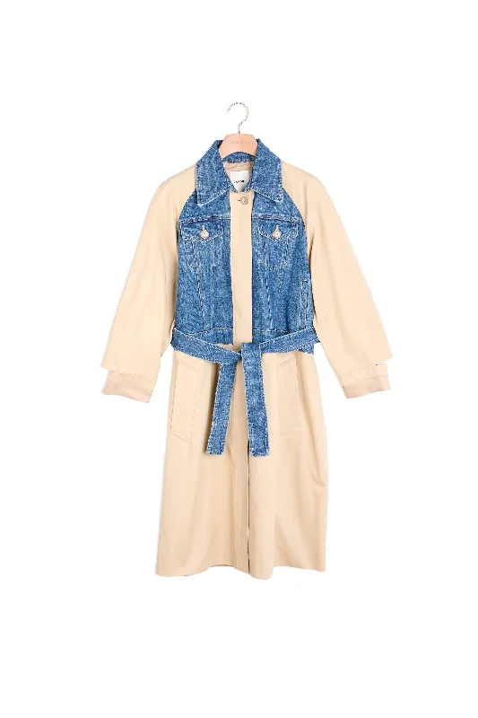 Trench en mix matière Casual Button Trench Coat