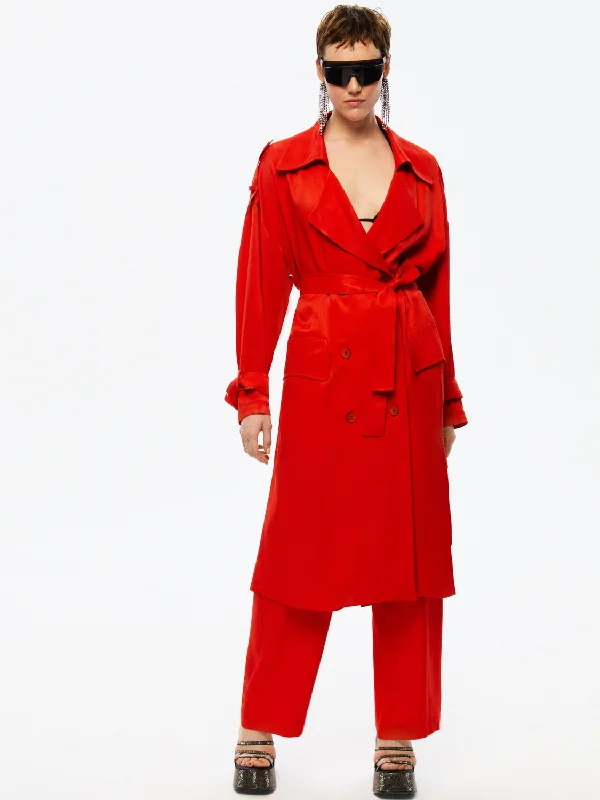 Double-Breasted Belted Trench Coat Trendy Long Wool Trench