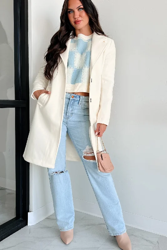 Fashionable For Fall Brushed Fleece Trench Coat (Ivory) Casual Belted Wool Trench