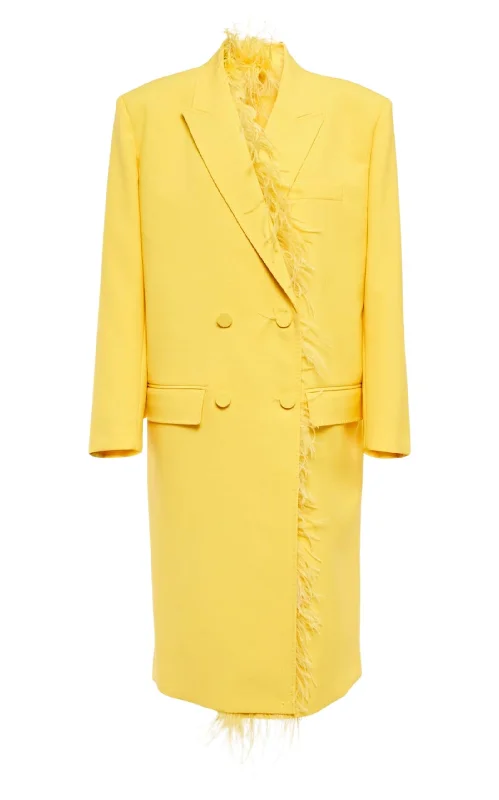 Feather-trimmed Virgin Wool Trench Coat Stylish Hooded Trench Coat