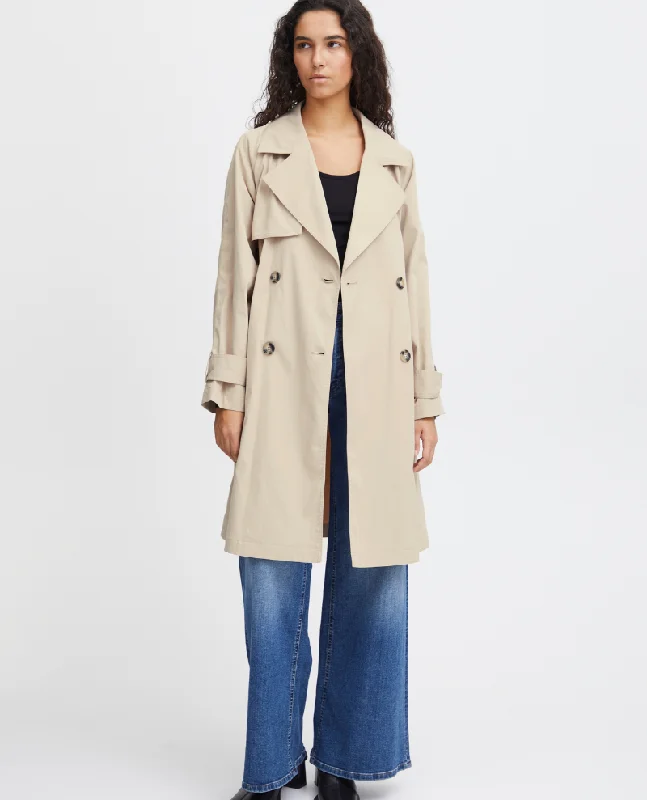 Ichi Elova Doeskin Trench Coat Fashionable Wool Trench Coat
