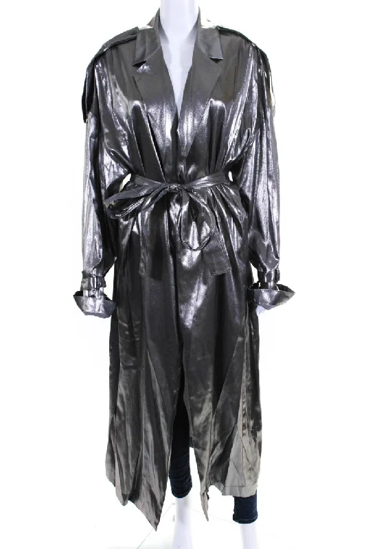 Lapointe Silver Trench Coat Trendy Wide-Collar Trench Coat