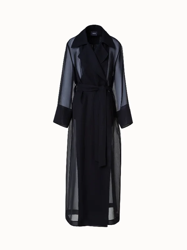 Long Trench Coat in Silk Classic Double-Breasted Trench Coat
