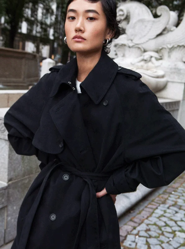 LONG YORK TRENCH COAT, BLACK Sophisticated Long Trench Jacket
