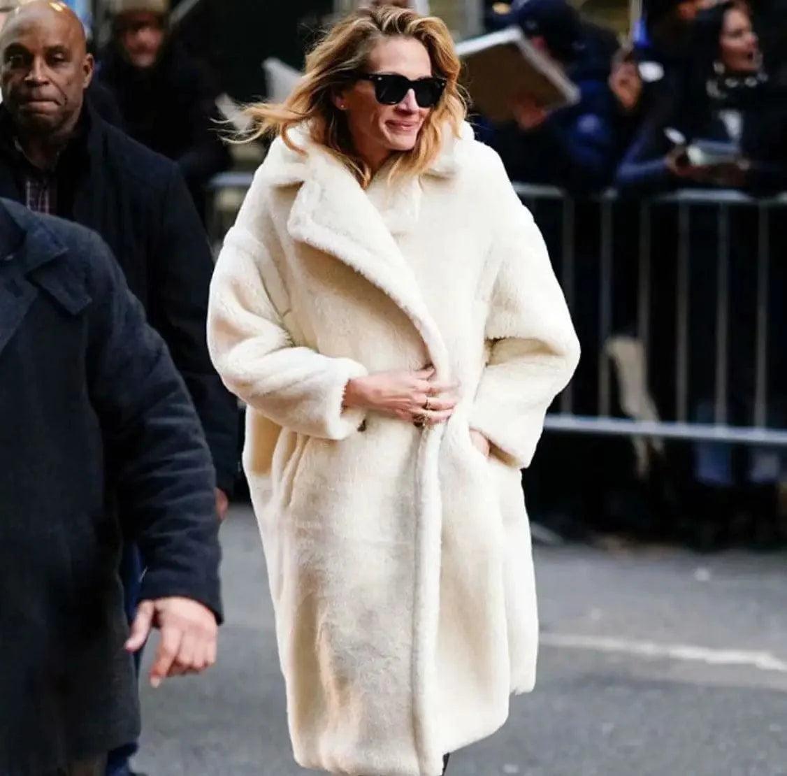 Mid-length lamb fur coat trench coat Stylish Single-Breasted Trench Coat