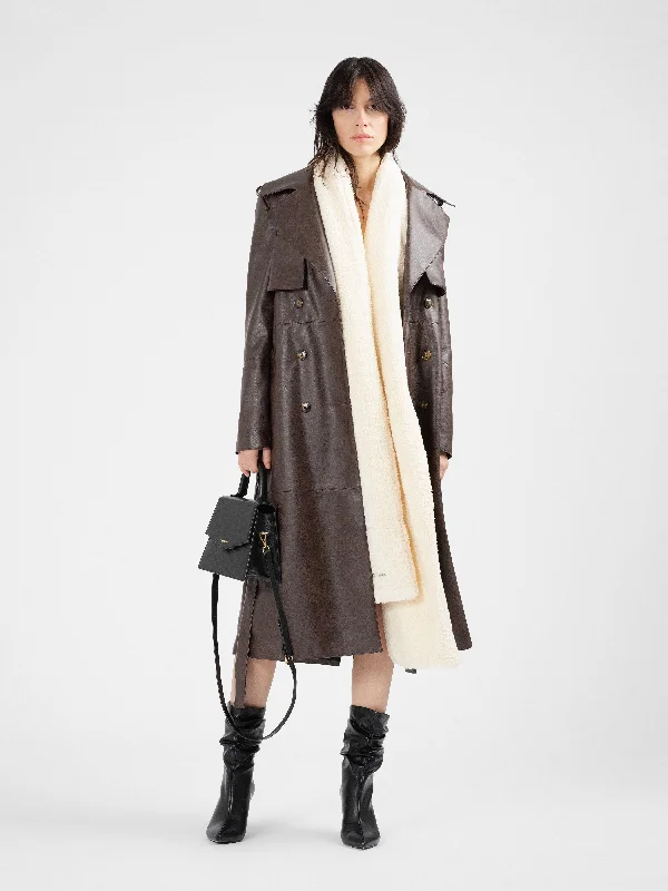 MANILA brown vegan leather trench coat Casual Trench Coat for Women
