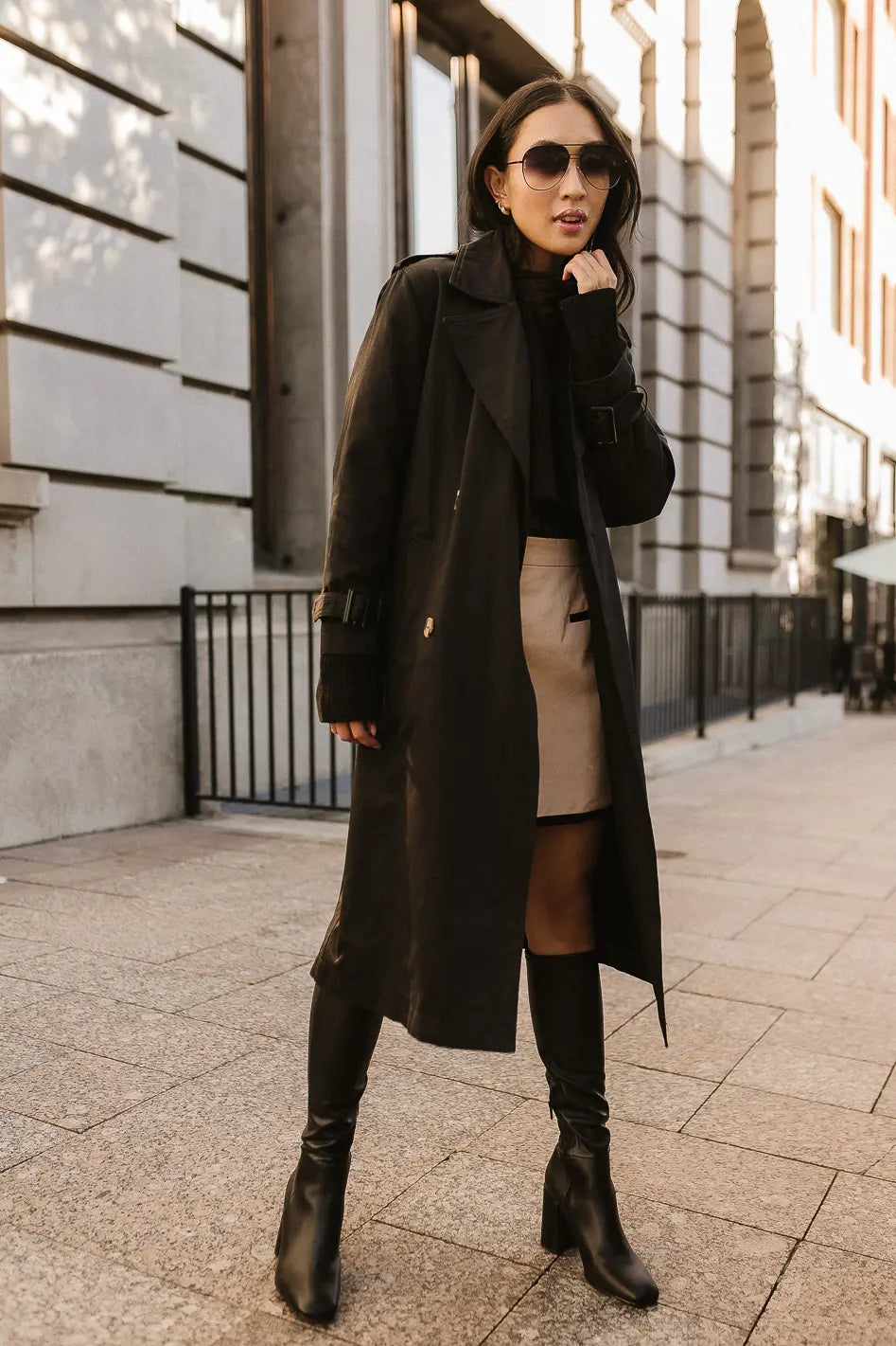Rachel Trench Coat in Black Modern Long Trench Jacket
