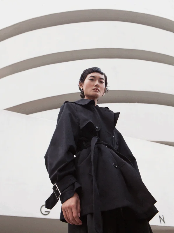 SHORT YORK TRENCH COAT, BLACK Stylish Sleeveless Trench Coat