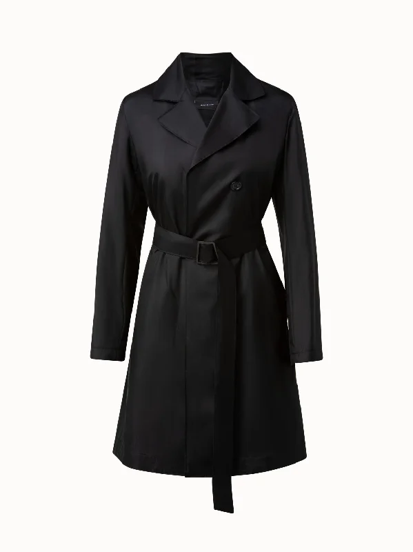 Silk Taffeta Trench Coat Casual Button-Up Trench Coat