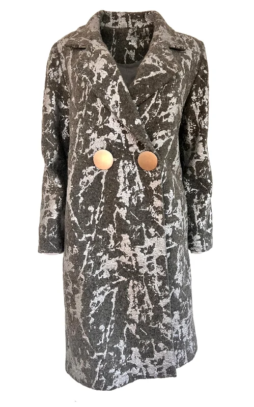 Silver Print Wool Blend Trench Coat Chic Lightweight Trench Coat