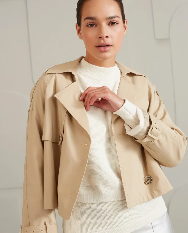 Yaya Cropped Beige Trench Coat Elegant Camel Trench Coat