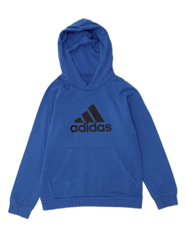 ADIDAS Boys Graphic Hoodie Jumper 11-12 Years Blue Cotton Hoodie with Hood Adjustable Protection ADIDAS Boys Graphic Hoodie Jumper 11-12 Years Blue Cotton Hoodie with Hood Adjustable Protection