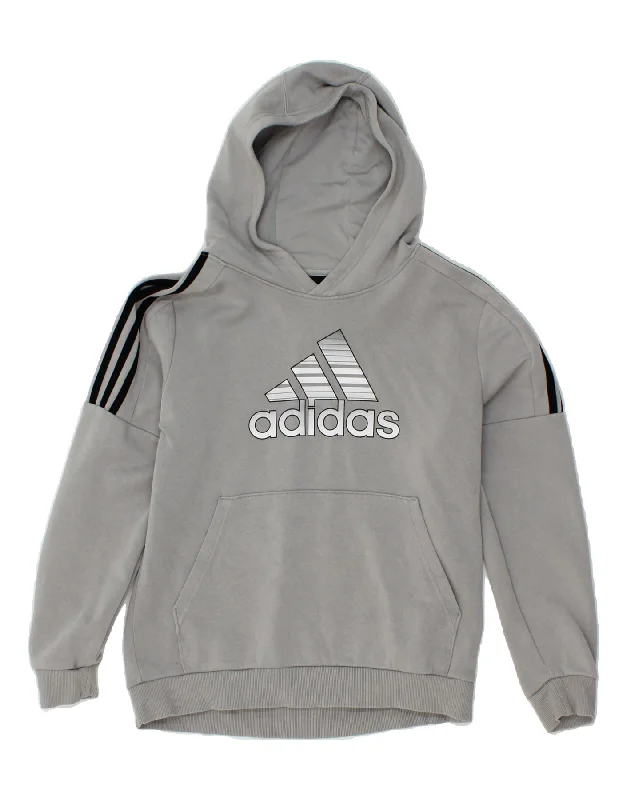ADIDAS Boys Graphic Hoodie Jumper 12-13 Years Grey Cotton Hoodie with Bell Sleeves Flared Feminine ADIDAS Boys Graphic Hoodie Jumper 12-13 Years Grey Cotton Hoodie with Bell Sleeves Flared Feminine