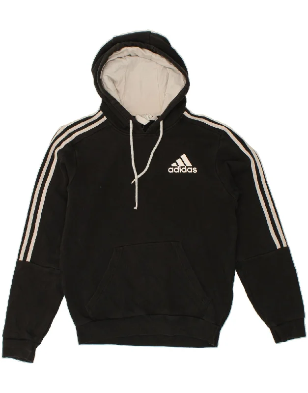 ADIDAS Mens Hoodie Jumper Small Black Cotton Hoodie with Stripes Bold Sporty