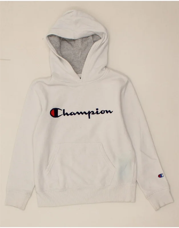 CHAMPION Girls Graphic Hoodie Jumper 7-8 Years Small White Cotton Hoodie with Half-Zip Sporty Casual CHAMPION Girls Graphic Hoodie Jumper 7-8 Years Small White Cotton Hoodie with Half-Zip Sporty Casual