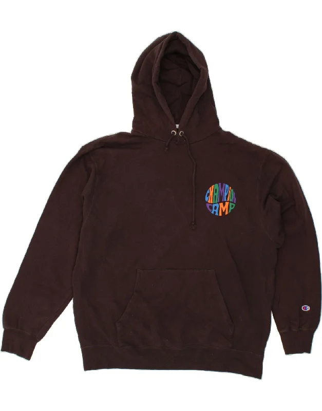 CHAMPION Mens Graphic Hoodie Jumper XL Brown Cotton Hoodie Jacket Zipper Layering